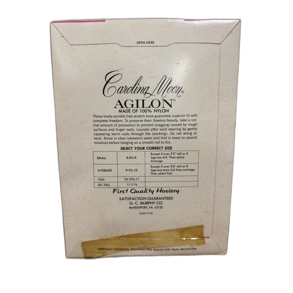 Carolina Agilon Moon Suntone Nylon Panty Hose Suntone 10 - 10.5-11 Tall Vtg